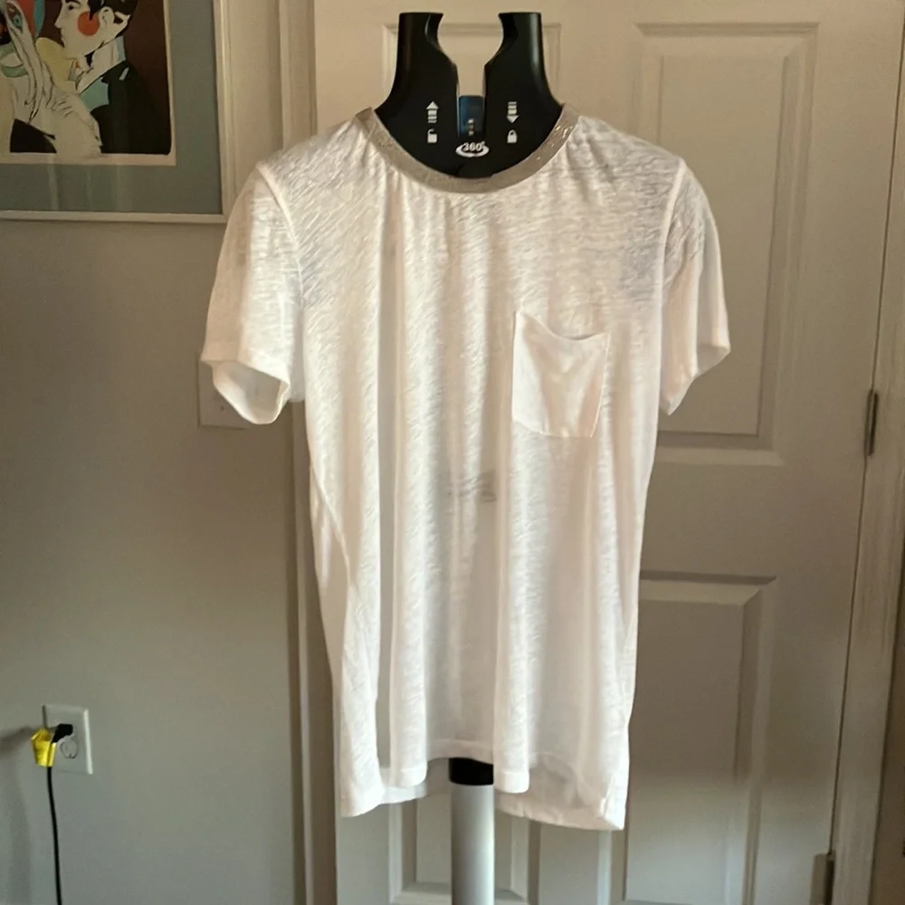 J Crew NWOT M short sleeve tee eggshell white with silver trim